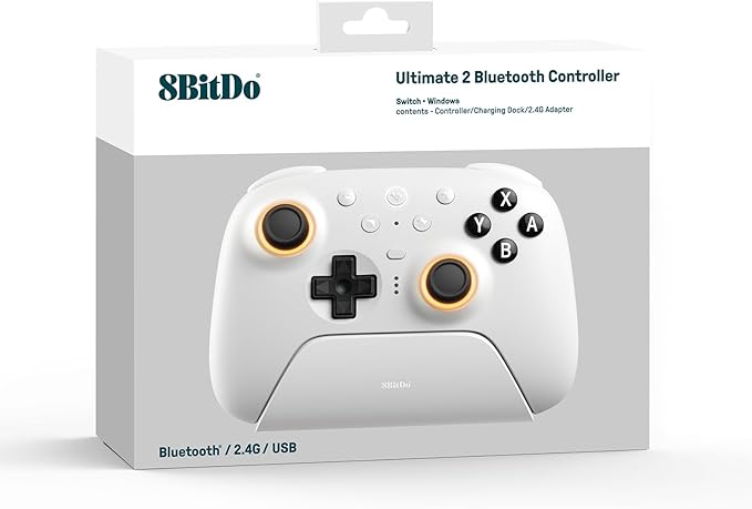 8BitDo Ultimate 2 Wireless White TMR ohjain Switch/PC